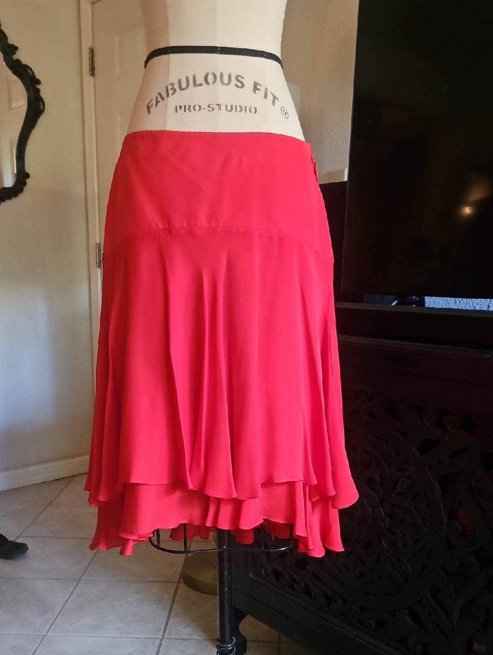 Ralph Lauren Red Silk Ruffle Skirt - Picture 7 of 15